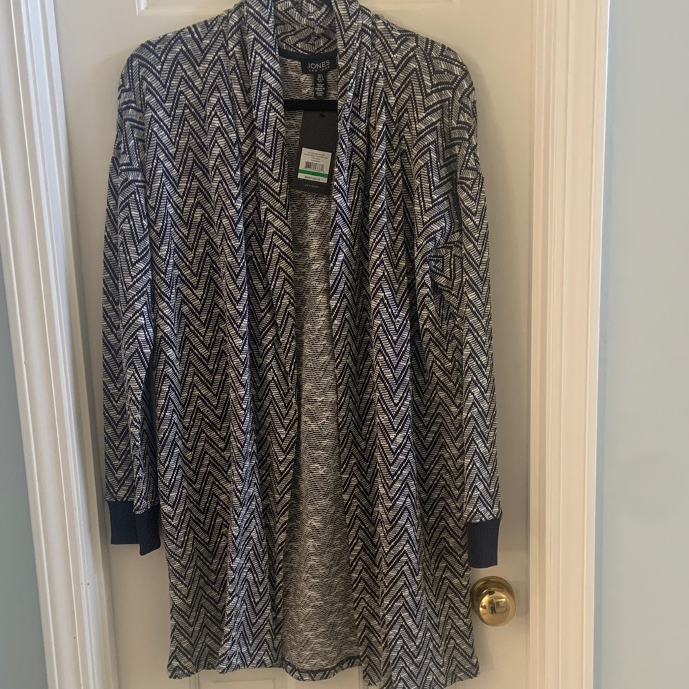 Jones New York Navy and White Knit Cardigan